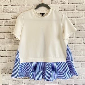 CQbyCQ  white & blue striped ruffle top Sz S